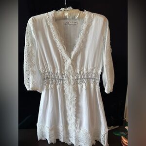 Zara Ramie White Dress - Size S
